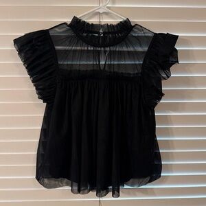 Joie Black Sheer Ruffle Blouse